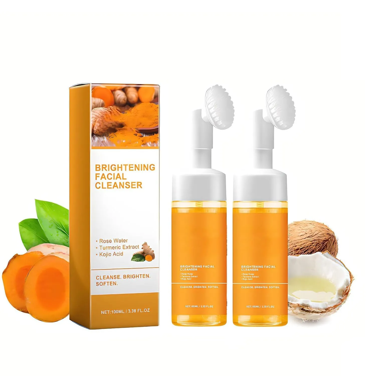 Glow Wash Turmeric Face Wash with Brush, Glow Wash, Glow Scrub, Care Turmeric Face Wash, Cleansing Pads (150ml 150ml)