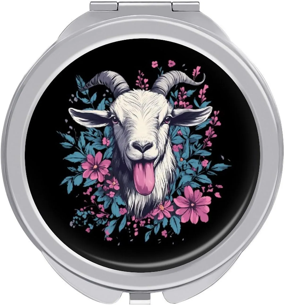Goat Floral Wildflowers Compact Mini Mirror Double-Sided Pocket Makeup Mirrors Ultra Portable for Purses and Travel