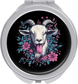 Goat Floral Wildflowers Compact Mini Mirror Double-Sided Pocket Makeup Mirrors Ultra Portable for Purses and Travel