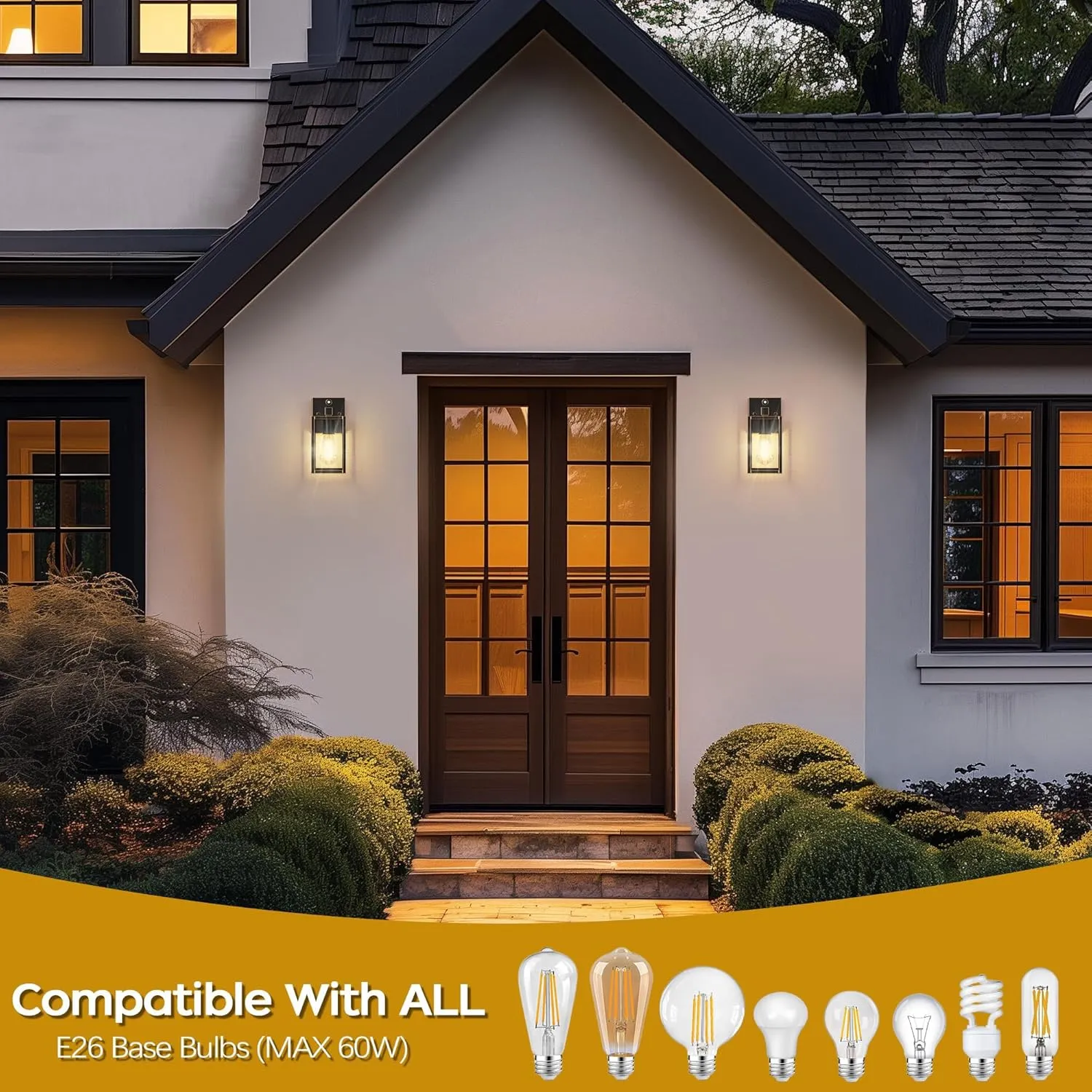 Gold Dusk to Dawn Porch Lights Fixtures, Outdoor Lights for House, Outdoor Wall Lights Exterior, Waterproof Wall Sconce Lamp, Wall Lantern, Anti Rust Coach Lights for Doorway (Black with Gold Rim)