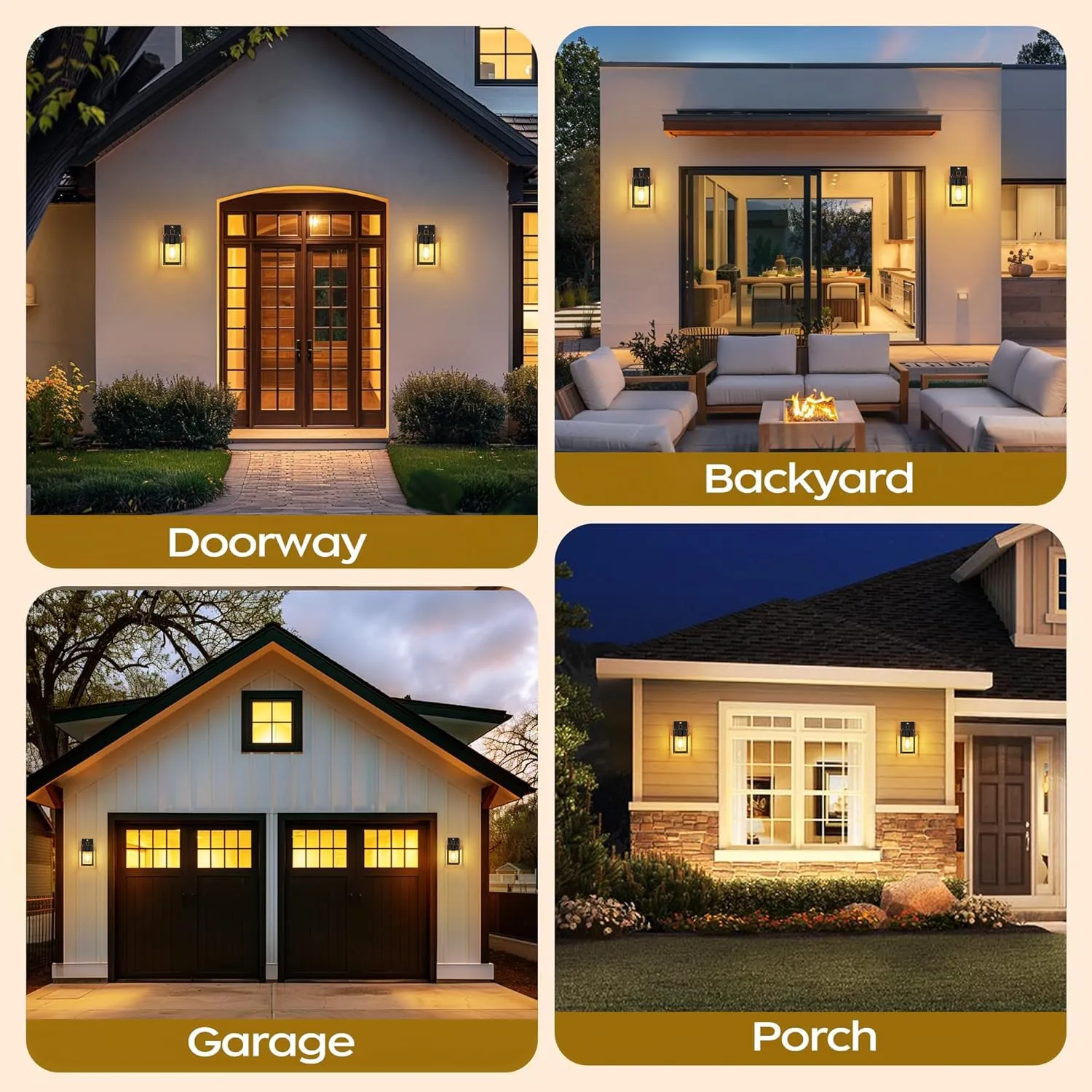 Gold Dusk to Dawn Porch Lights Fixtures, Outdoor Lights for House, Outdoor Wall Lights Exterior, Waterproof Wall Sconce Lamp, Wall Lantern, Anti Rust Coach Lights for Doorway (Black with Gold Rim)