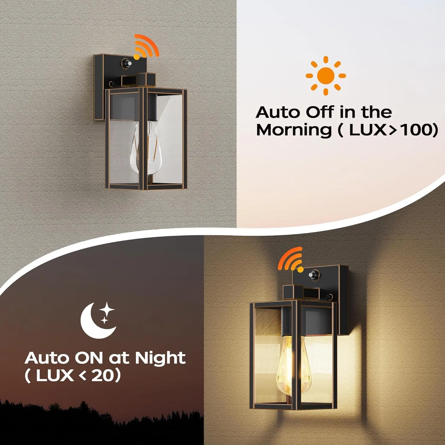 Gold Dusk to Dawn Porch Lights Fixtures, Outdoor Lights for House, Outdoor Wall Lights Exterior, Waterproof Wall Sconce Lamp, Wall Lantern, Anti Rust Coach Lights for Doorway (Black with Gold Rim)