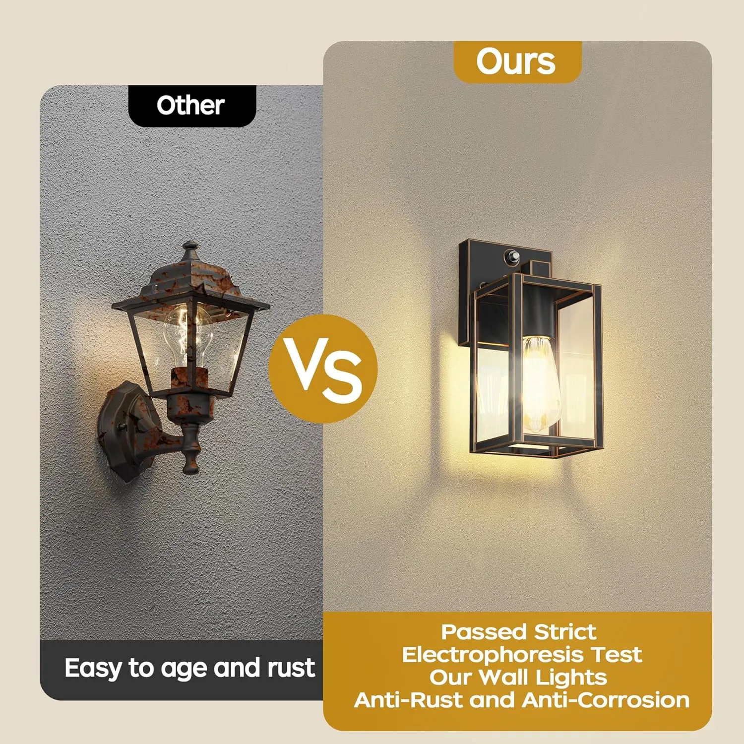 Gold Dusk to Dawn Porch Lights Fixtures, Outdoor Lights for House, Outdoor Wall Lights Exterior, Waterproof Wall Sconce Lamp, Wall Lantern, Anti Rust Coach Lights for Doorway (Black with Gold Rim)