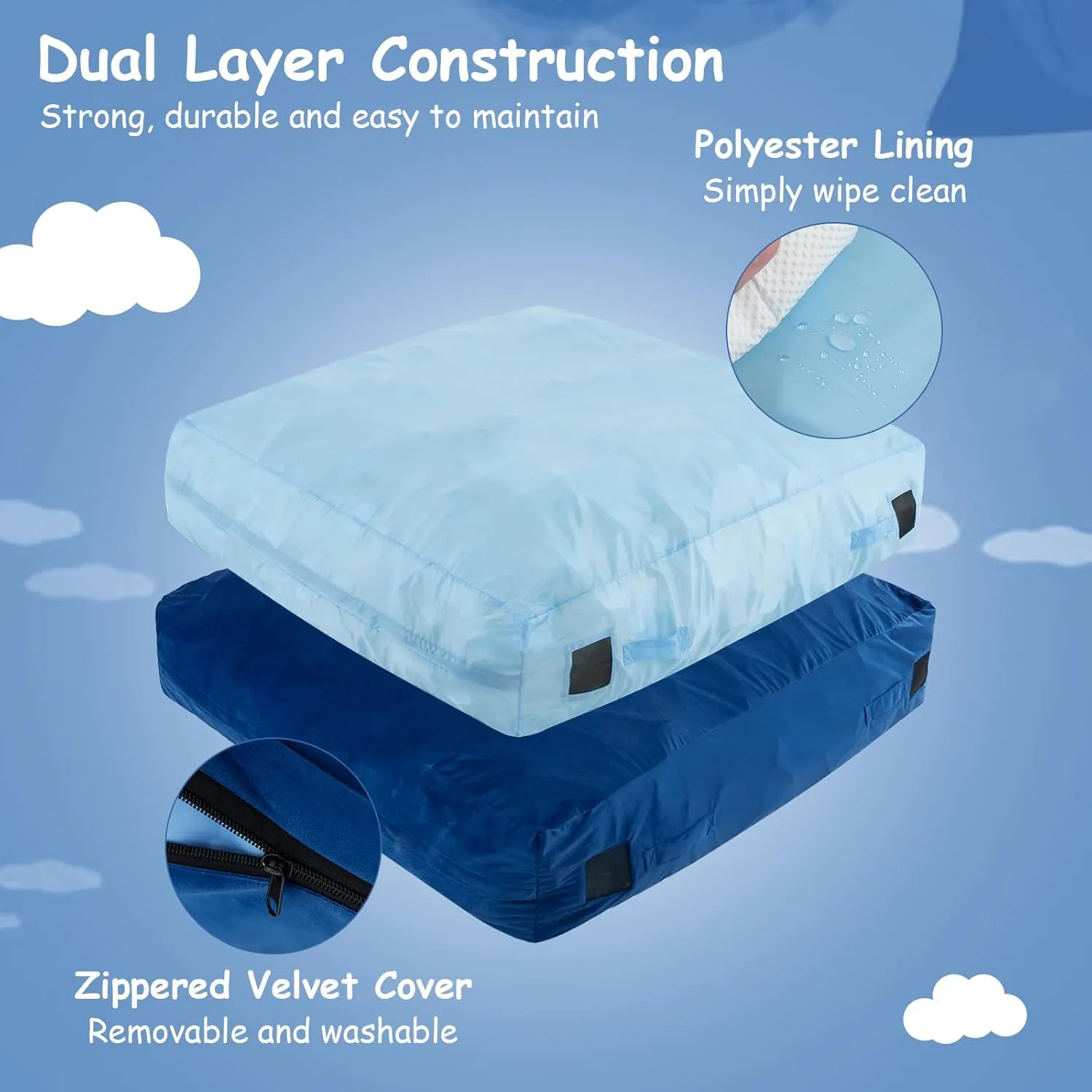 Goplus Crash Pad, 57"x57"/ 47"x35.5" (4.75x4.75ft/ 4x3ft) Sensory Mat with Foam Blocks and Washable Velvet Cover for Kids and Adults Play, Therapy, Jump, Relax