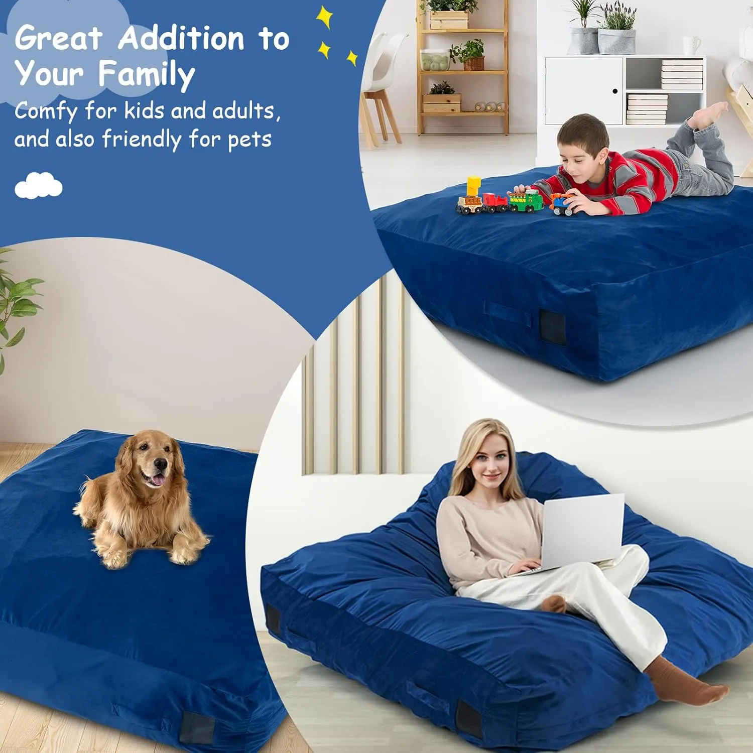 Goplus Crash Pad, 57"x57"/ 47"x35.5" (4.75x4.75ft/ 4x3ft) Sensory Mat with Foam Blocks and Washable Velvet Cover for Kids and Adults Play, Therapy, Jump, Relax