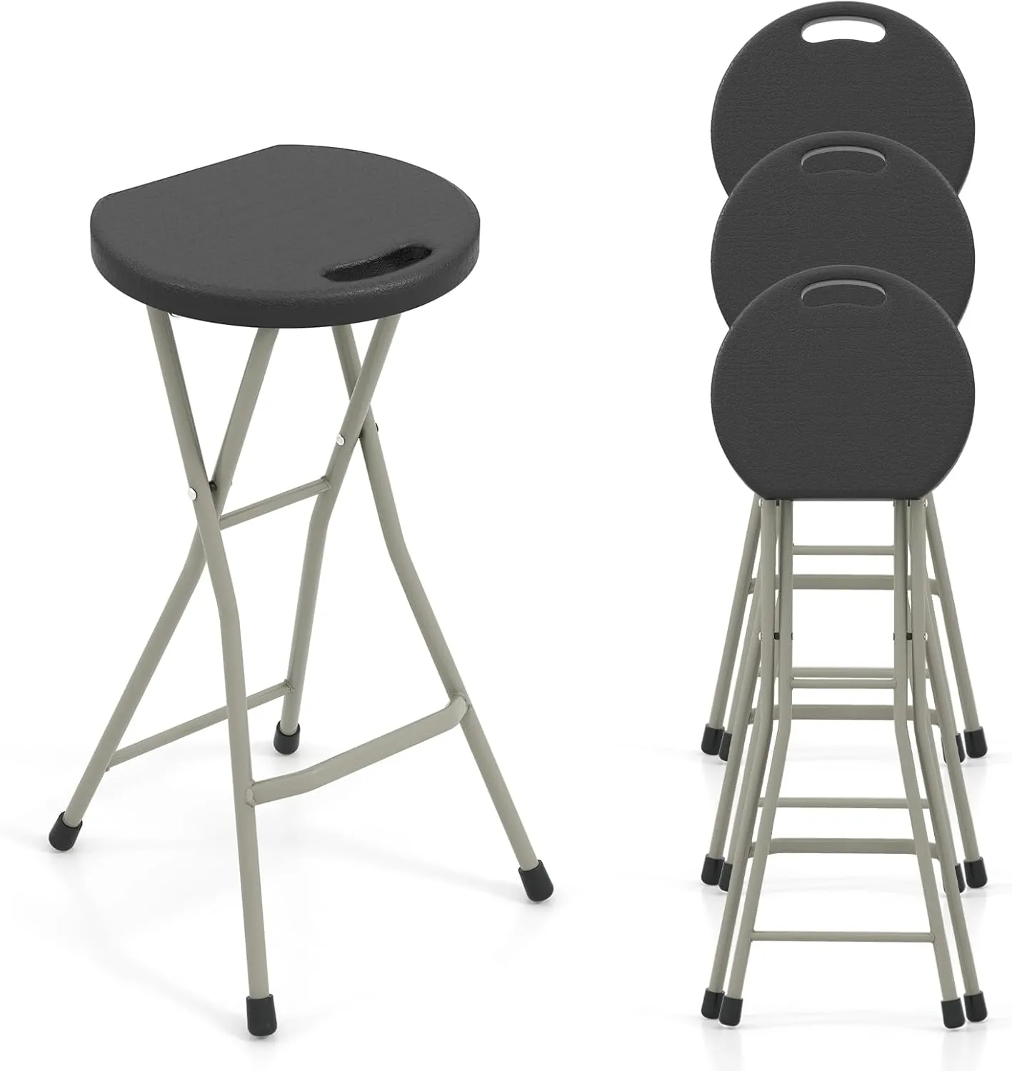 Goplus Folding Stool, 4 Pack 28 Inch Foldable Camping Seat for Adults With 550 lb Capacity, Portable Plastic Fold up Round Stool With Handle for Fishing Hiking Gardening BBQ