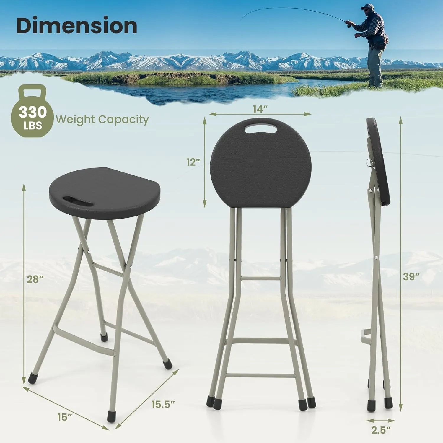 Goplus Folding Stool, 4 Pack 28 Inch Foldable Camping Seat for Adults With 550 lb Capacity, Portable Plastic Fold up Round Stool With Handle for Fishing Hiking Gardening BBQ