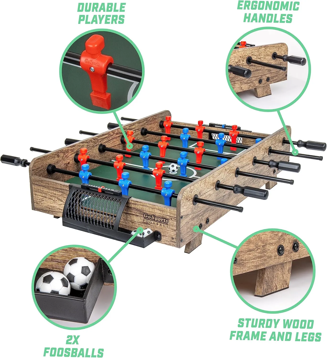 GoSports 32 Inch Tabletop Foosball Game Set - Oak or Black