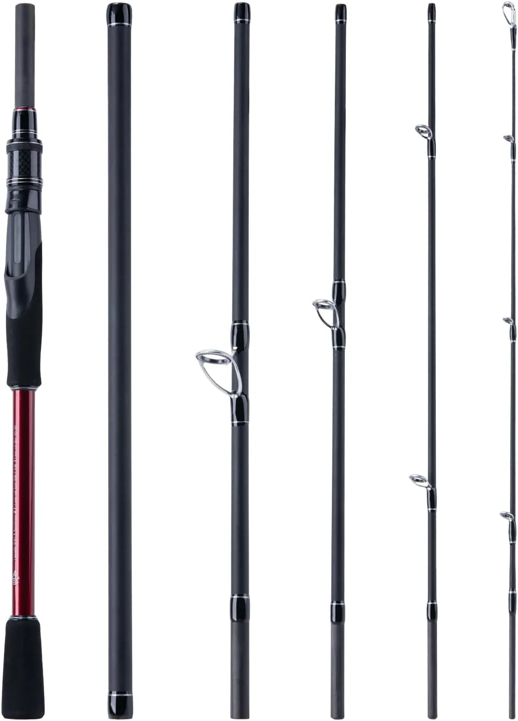Goture Travel Fishing Rod - Spinning Fishing Rods - Portable 5/6 Sections Adjustable-Length Lightweight 24T Carbon Fiber Fishing Rods for Saltwater Freshwater Trout Bass Walleye Pike, Red