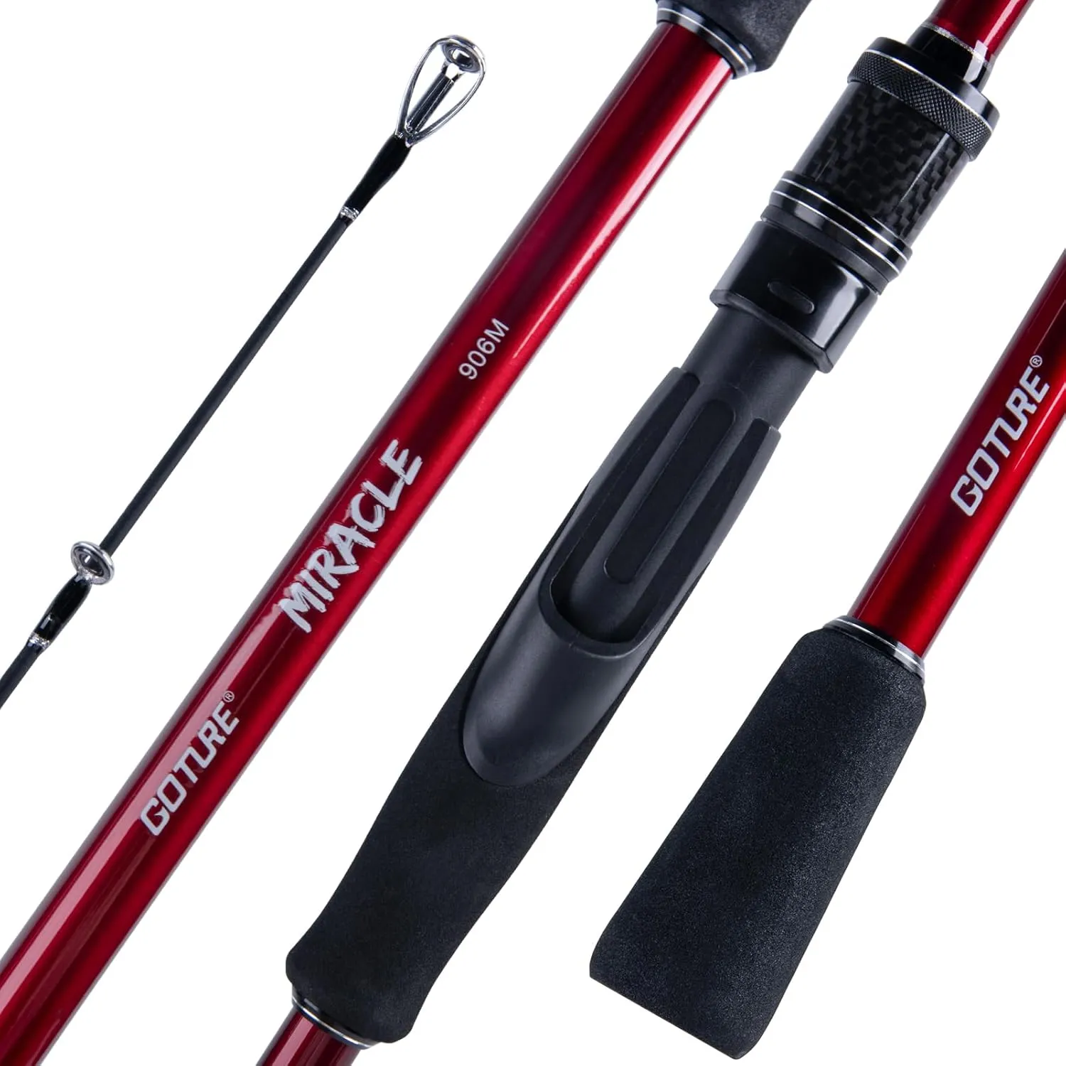 Goture Travel Fishing Rod - Spinning Fishing Rods - Portable 5/6 Sections Adjustable-Length Lightweight 24T Carbon Fiber Fishing Rods for Saltwater Freshwater Trout Bass Walleye Pike, Red