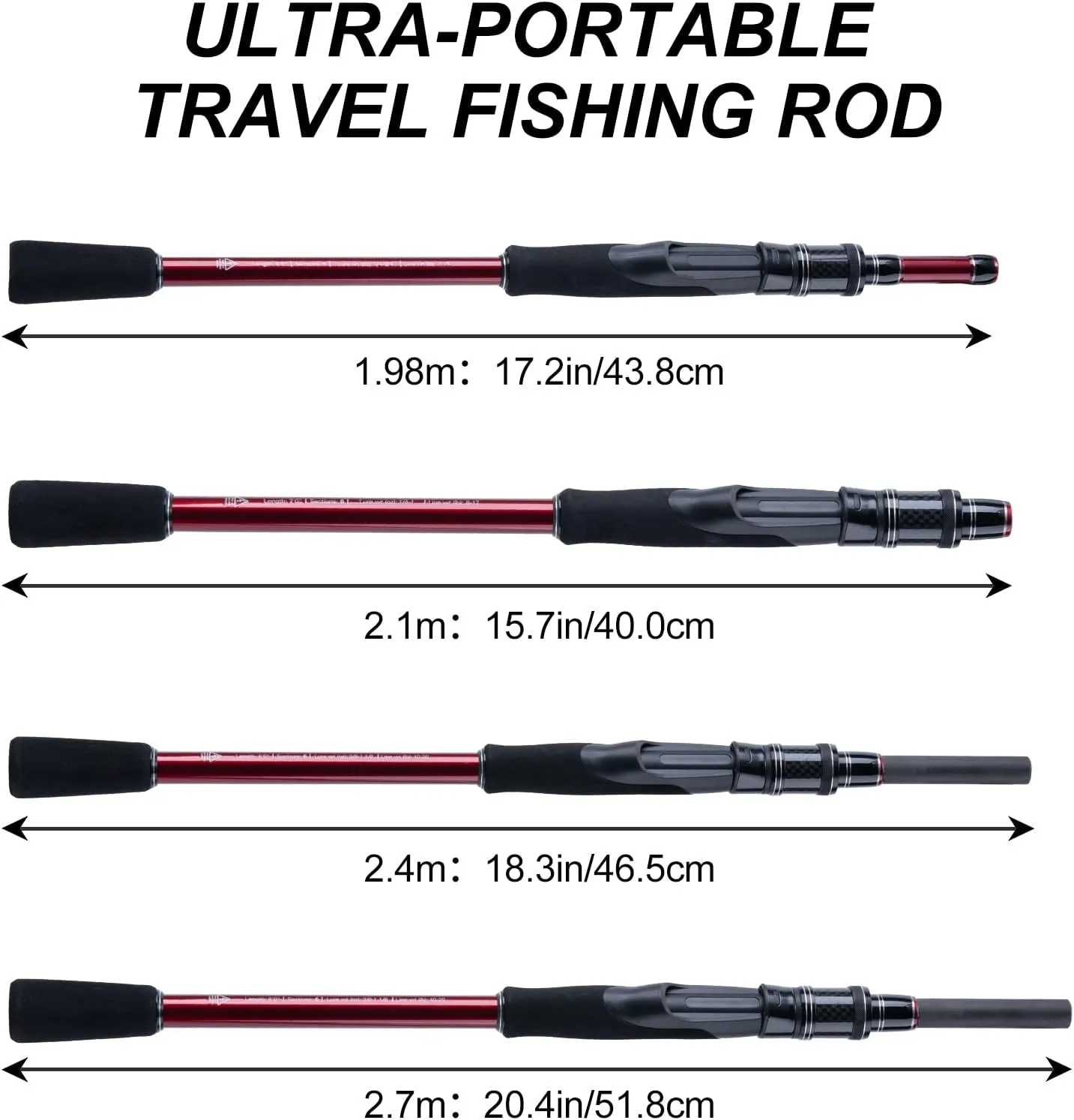 Goture Travel Fishing Rod - Spinning Fishing Rods - Portable 5/6 Sections Adjustable-Length Lightweight 24T Carbon Fiber Fishing Rods for Saltwater Freshwater Trout Bass Walleye Pike, Red