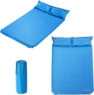 GRAFFY Sleeping Pad Foam for Camping 2 Persons, Camping Air Bed Mattress with 2 Pillows, Waterproof Self-Inflating Camping Bed with Carrying Bag, for Camping, Hiking, Blue