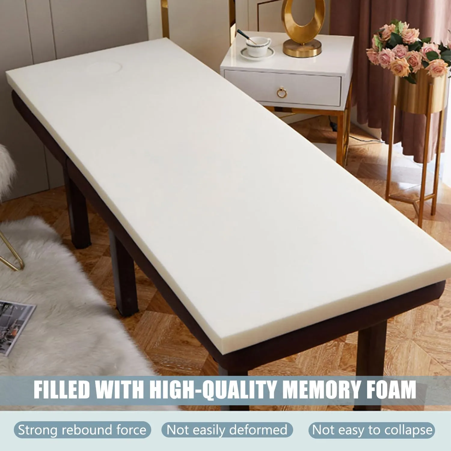 Gray(s),190 * 80cm, Memory Foam Massage Bed Mattress Topper Without Hole Thicken 6Cm Spa Bed Pad Customisable Non-Slip Soft Lash Bed Cushion with Elastic Band for Beauty Salon Bed