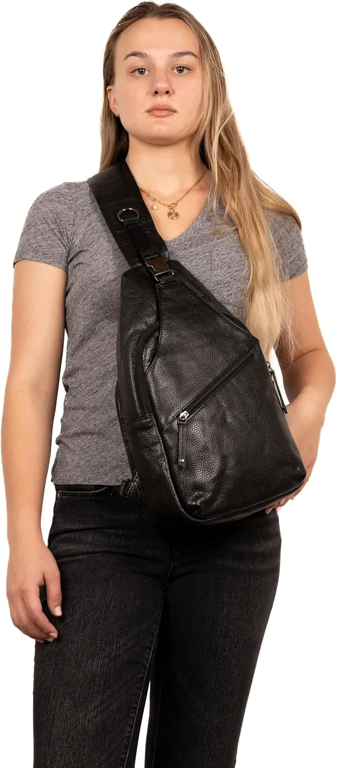 Grayson Large Leather Sling Backpack with Locking Zippers (Black)