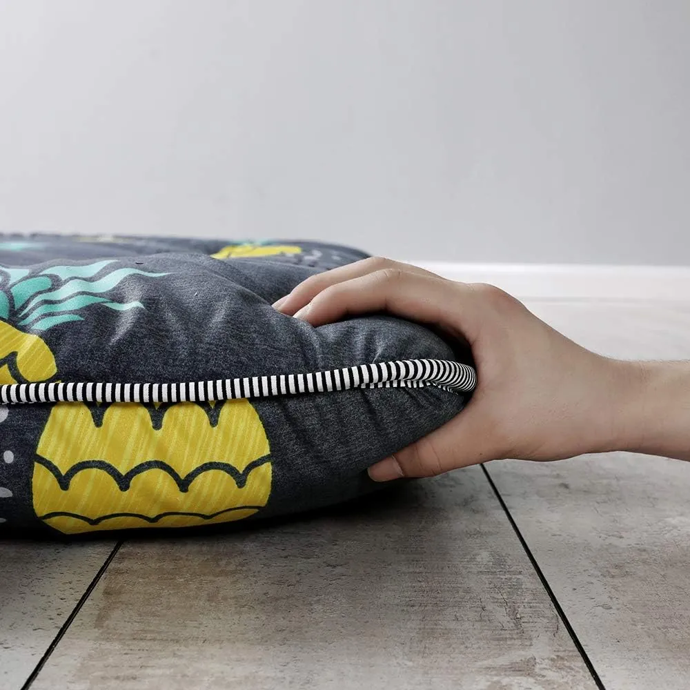 Grey Pineapple Japanese Floor Futon Mattress, Tatami Floor Mat Portable Camping Mattress Kids Sleeping Pad Foldable Roll Up Floor Lounger Couch Bed Full Size with Mattress Protector Cover