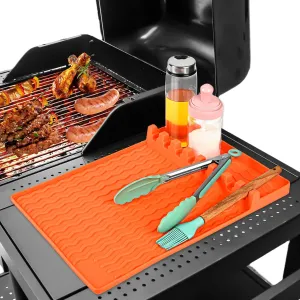 Grill Mat & Griddle Tools Set | Non-Slip Silicone Mat for BBQ, Outdoor Cooking | 600℉ Heat-Resistant Food Grade Mat | Collapsible Accessories & Easy Clean (Orange)