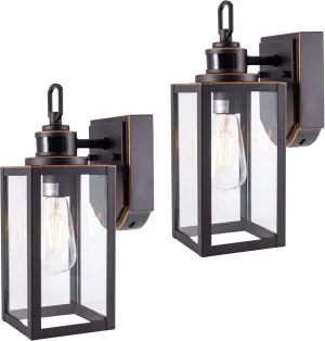 GRUENLICH Dusk to Dawn Outdoor Wall Lantern, PIR Motion Sensor Wall Sconce, E26 Base Max 60W, Metal Housing Plus Glass, Bulb Not Included, 2-Pack