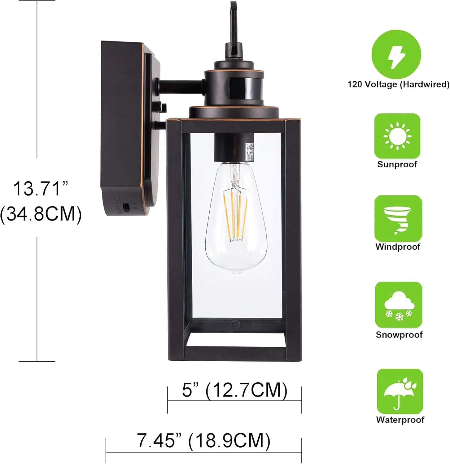GRUENLICH Dusk to Dawn Outdoor Wall Lantern, PIR Motion Sensor Wall Sconce, E26 Base Max 60W, Metal Housing Plus Glass, Bulb Not Included, 2-Pack