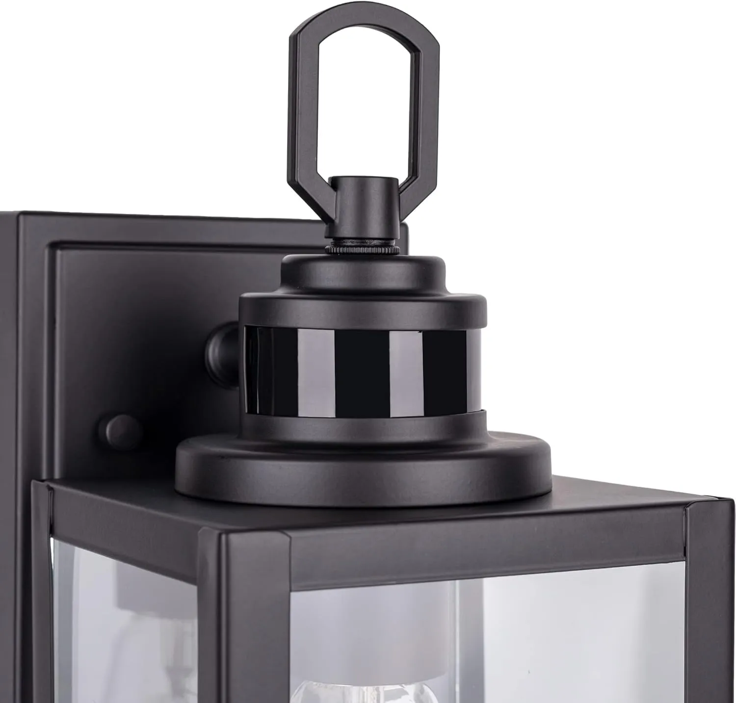 GRUENLICH Dusk to Dawn Outdoor Wall Lantern, PIR Motion Sensor Wall Sconce, E26 Base Max 60W, Metal Housing Plus Glass, Matte Black Finish, Bulb Not Included, 2-Pack
