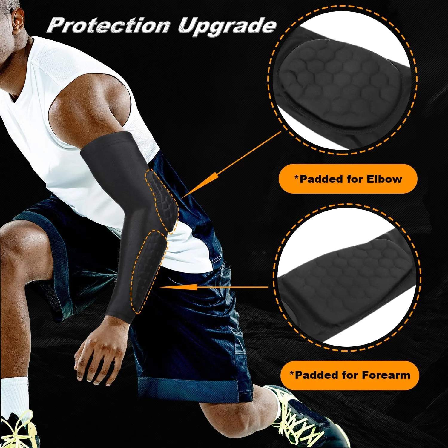GUOZI Arm Elbow Sleeves, [2 Pack] Honeycomb Crashproof Arm Elbow Pads for Youth Adult Sports Football Basketball Volleyball