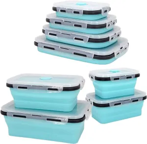 Guyuyii 4 Pack Collapsible Food Storage Containers – Silicone Leakproof Lids, Space-Saving for Home Kitchen Use, RV Accessories, Camping, Travel and Mobility – Microwave, Dishwasher, Freezer Safe