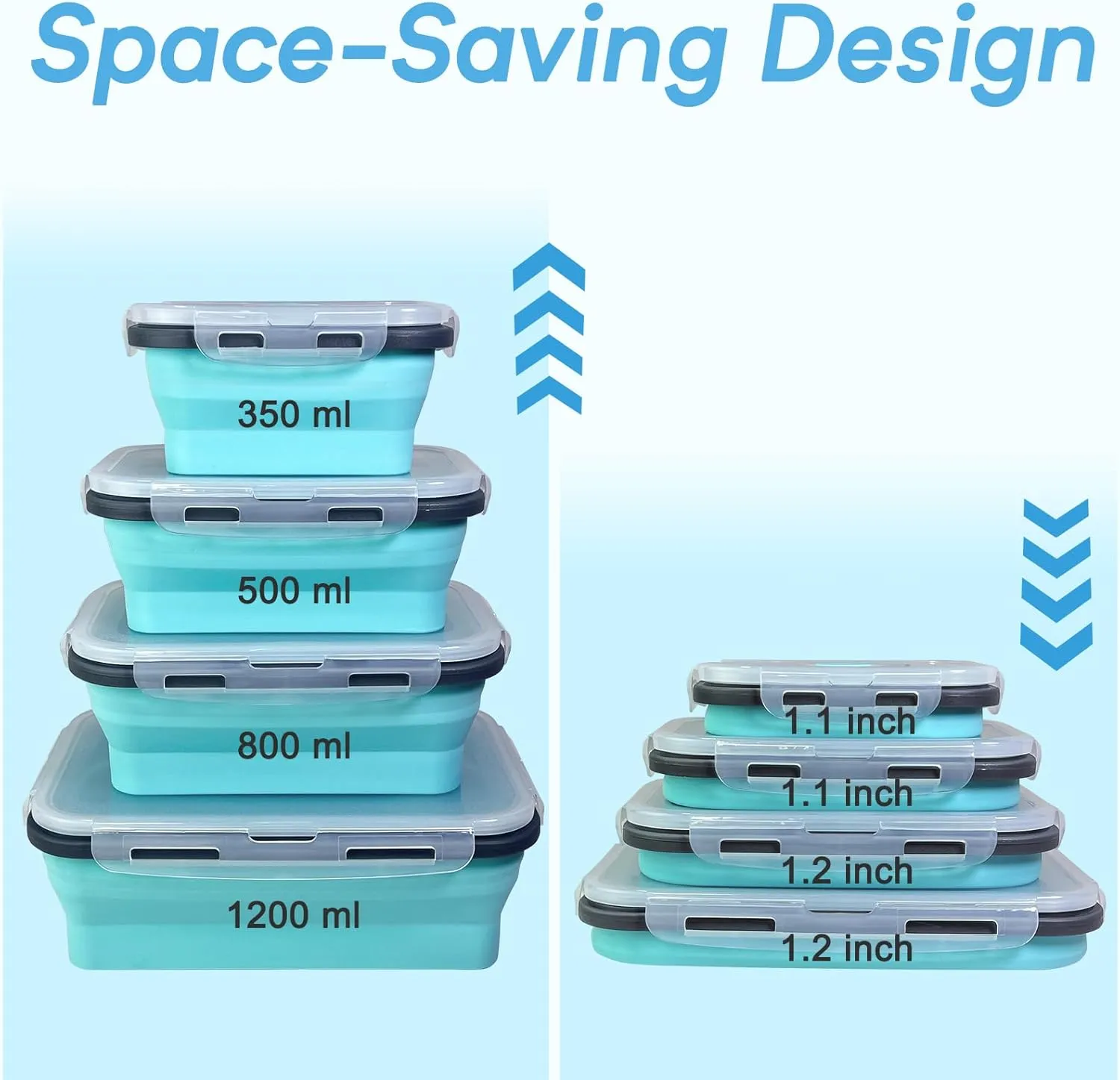 Guyuyii 4 Pack Collapsible Food Storage Containers – Silicone Leakproof Lids, Space-Saving for Home Kitchen Use, RV Accessories, Camping, Travel and Mobility – Microwave, Dishwasher, Freezer Safe