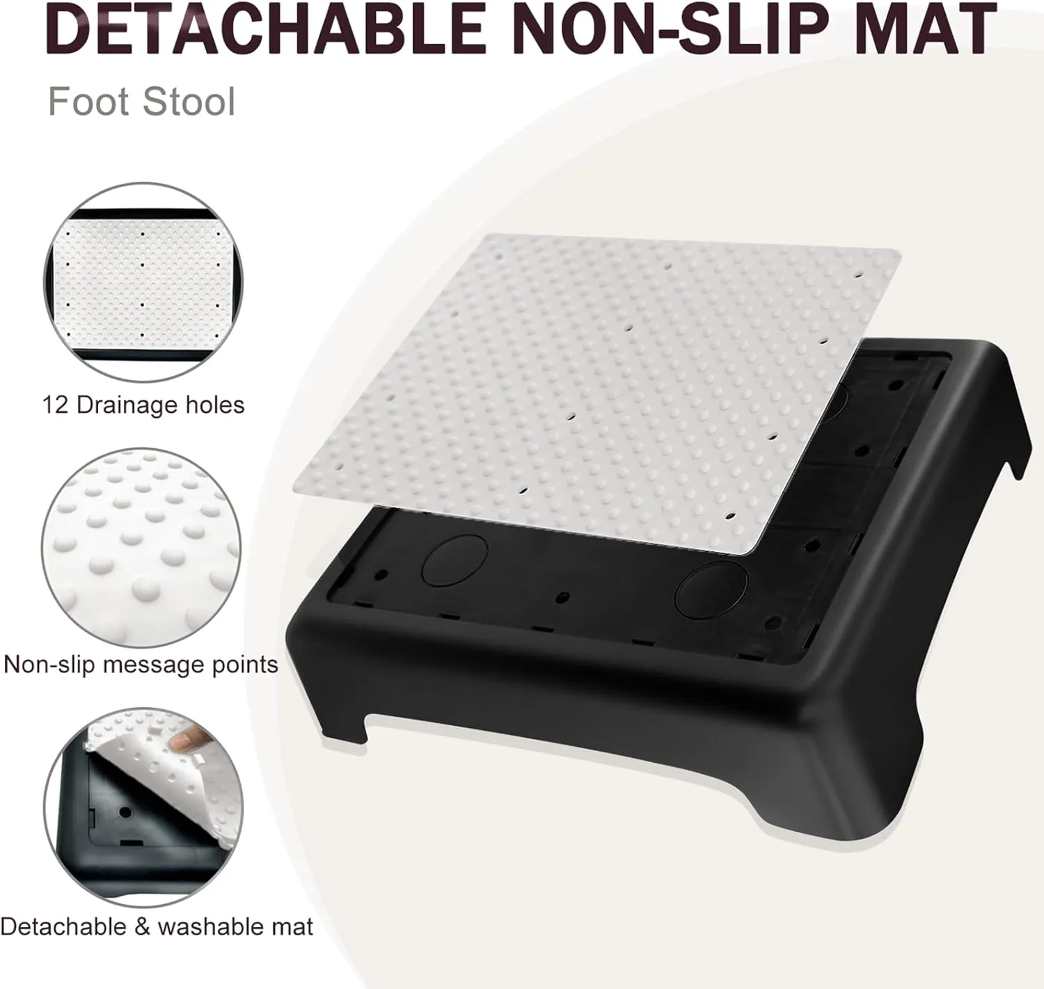 GWNF3.35'' Step Stool – 600lb Capacity Sturdy Lightweight Non-Slip Step Stools for Seniors, Kids & Adults | Wide Mobility Step Stool for Bedside, Car, Kitchen, Bathroom & Daily Use（Black-Grey）