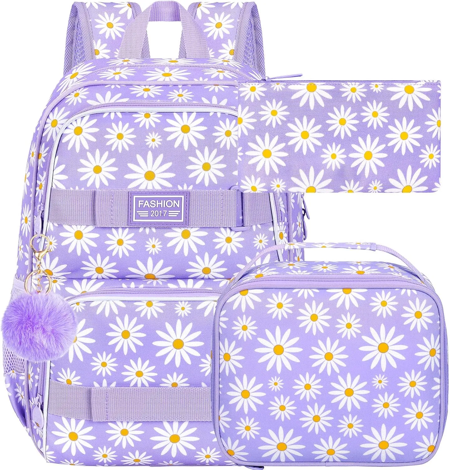 gxtvo 3PCS Girls Backpack, Water Resistant Womens School Bag With Lunch Box, 17 Inch Bookbag Set for College Teenagers.