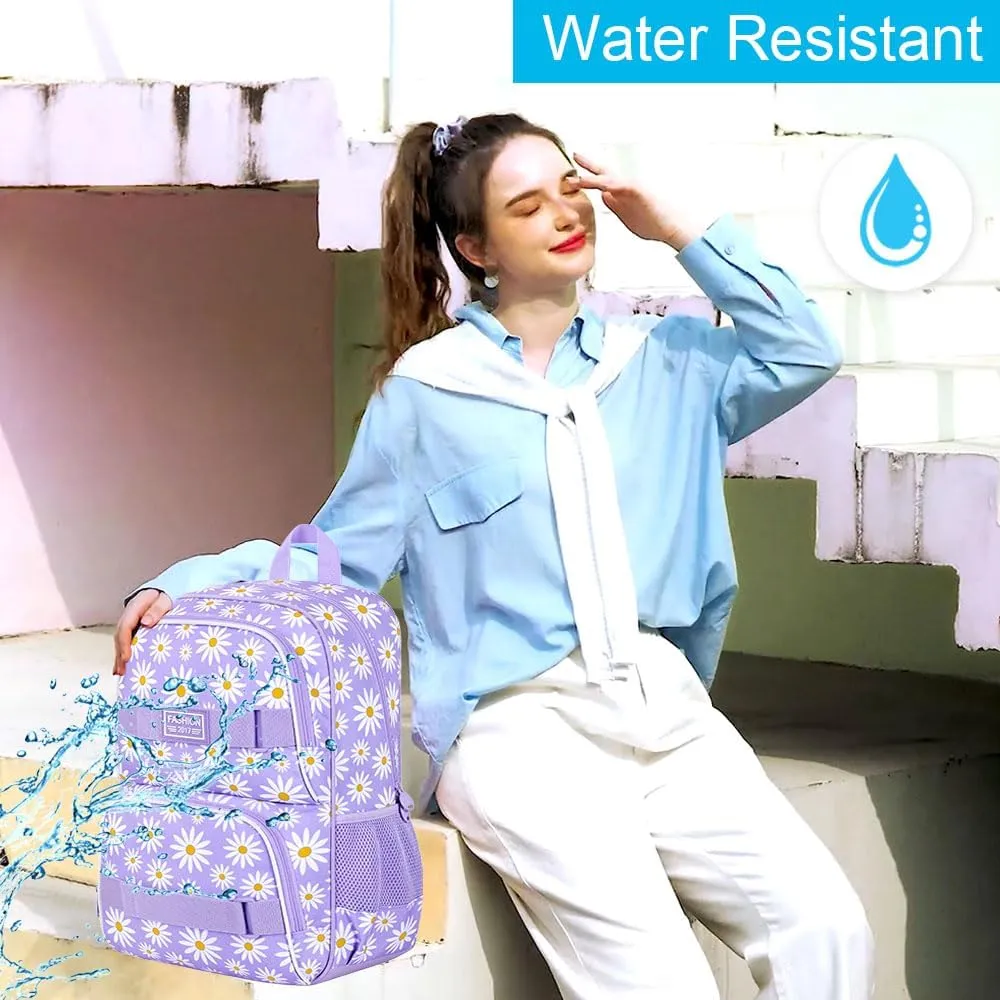 gxtvo 3PCS Girls Backpack, Water Resistant Womens School Bag With Lunch Box, 17 Inch Bookbag Set for College Teenagers.