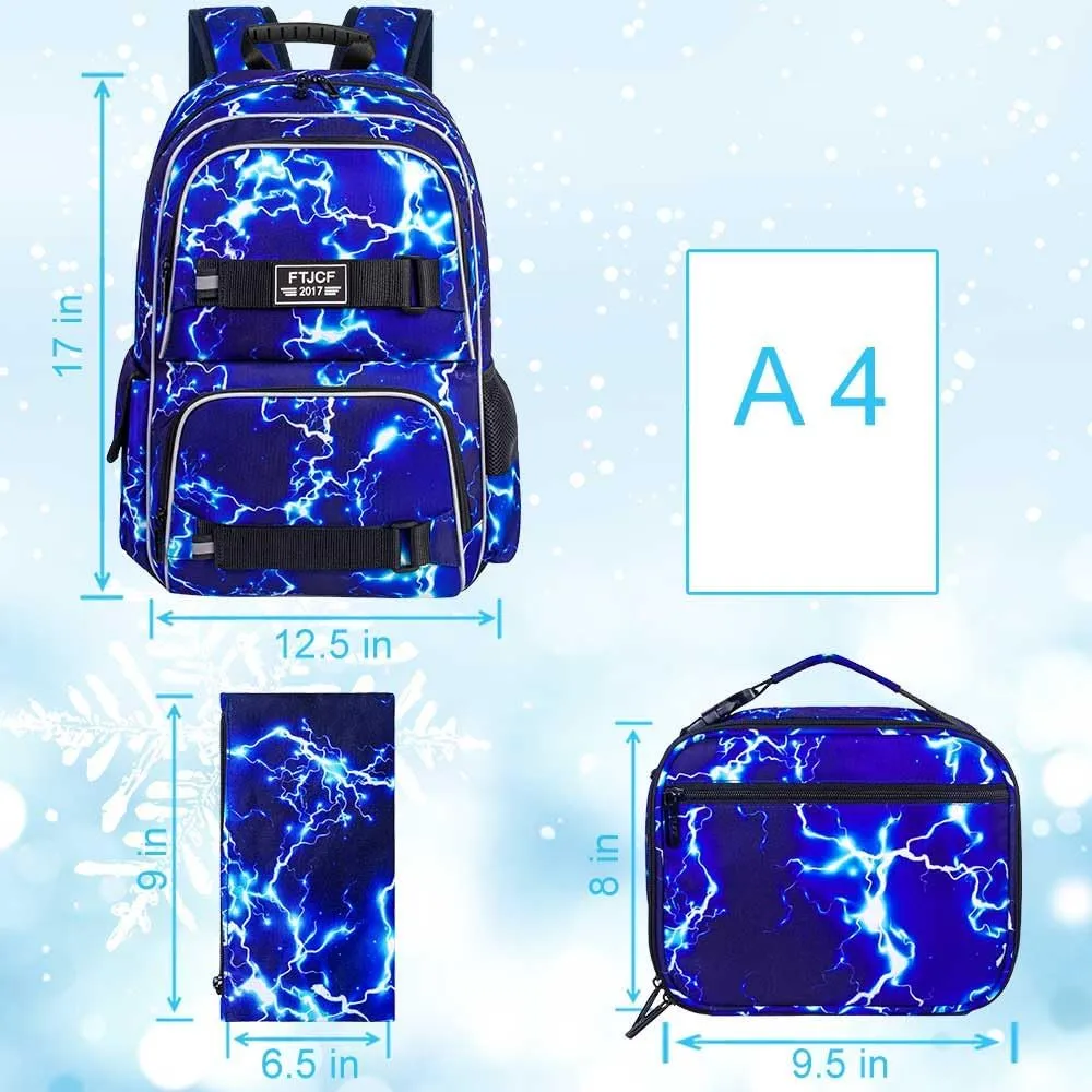 gxtvo 3PCS Girls Backpack, Water Resistant Womens School Bag With Lunch Box, 17 Inch Bookbag Set for College Teenagers.