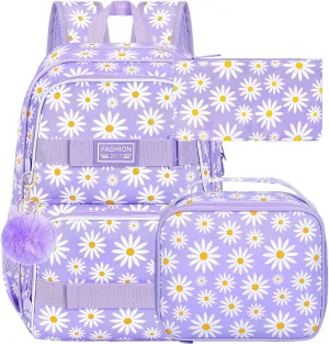 gxtvo 3PCS Girls Backpack, Water Resistant Womens School Bag With Lunch Box, 17 Inch Bookbag Set for College Teenagers.