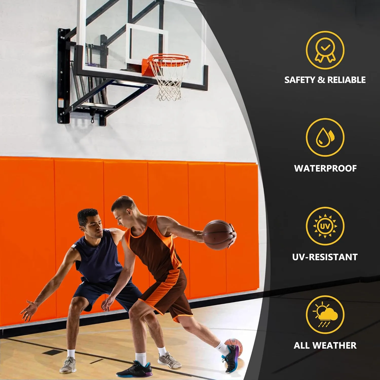 Gym Padding, Basketball Court Protector - Removable 2" Thick High-Density Wall Pad for Basketball Hoop, Garage, Basement