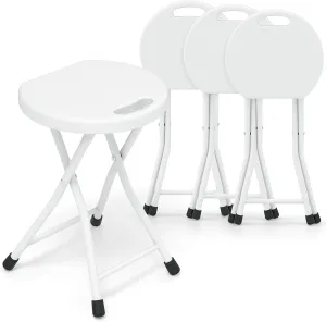 GYMAX Folding Stool, 18in Portable Collapsible Bar Stool with Handle & Steel Frame, 440lbs Sturdy Foldable Lightweight Metal Chair for Outdoor/Indoor Kitchen Home Bar, Assembly Free