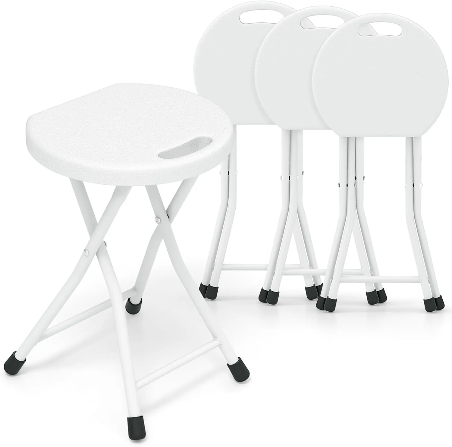 GYMAX Folding Stool, 18in Portable Collapsible Bar Stool with Handle & Steel Frame, 440lbs Sturdy Foldable Lightweight Metal Chair for Outdoor/Indoor Kitchen Home Bar, Assembly Free