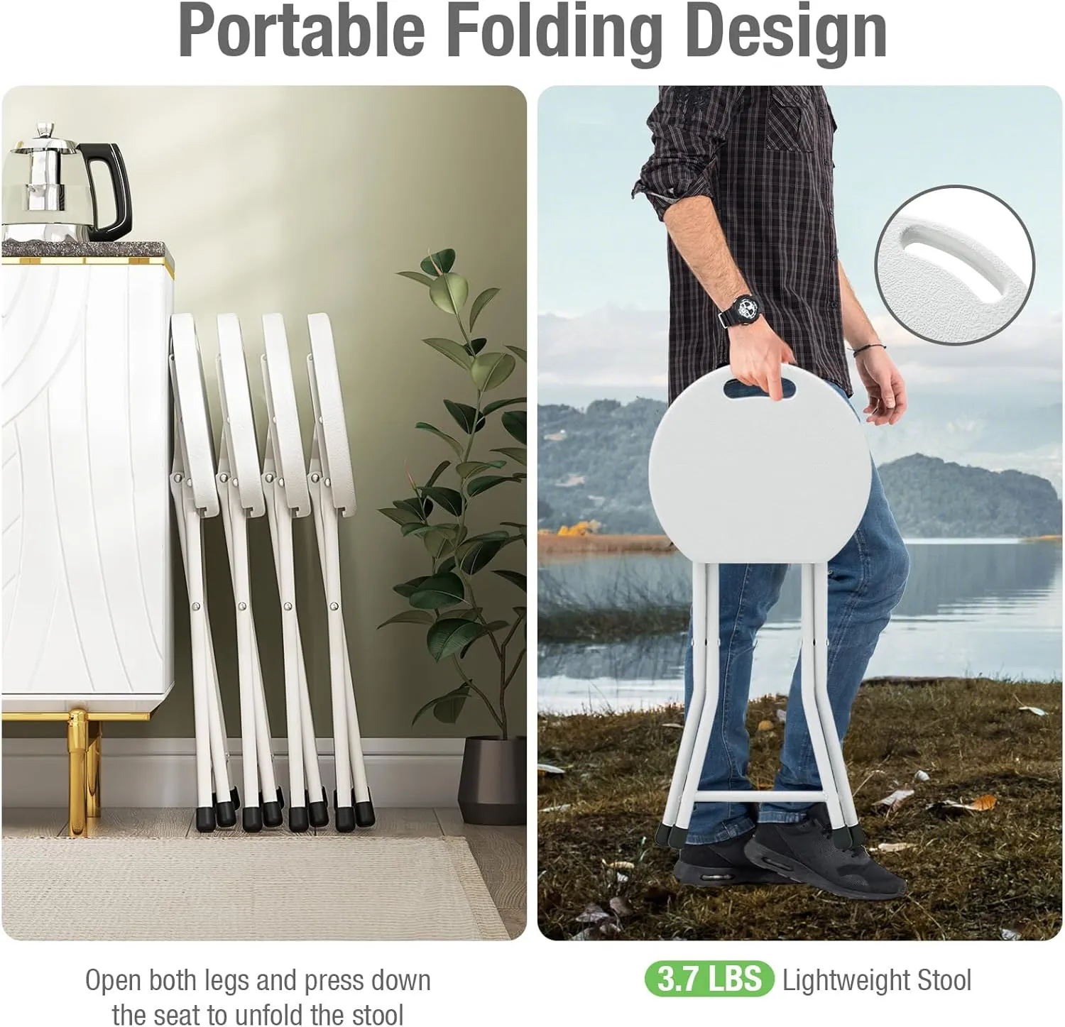 GYMAX Folding Stool, 18in Portable Collapsible Bar Stool with Handle & Steel Frame, 440lbs Sturdy Foldable Lightweight Metal Chair for Outdoor/Indoor Kitchen Home Bar, Assembly Free