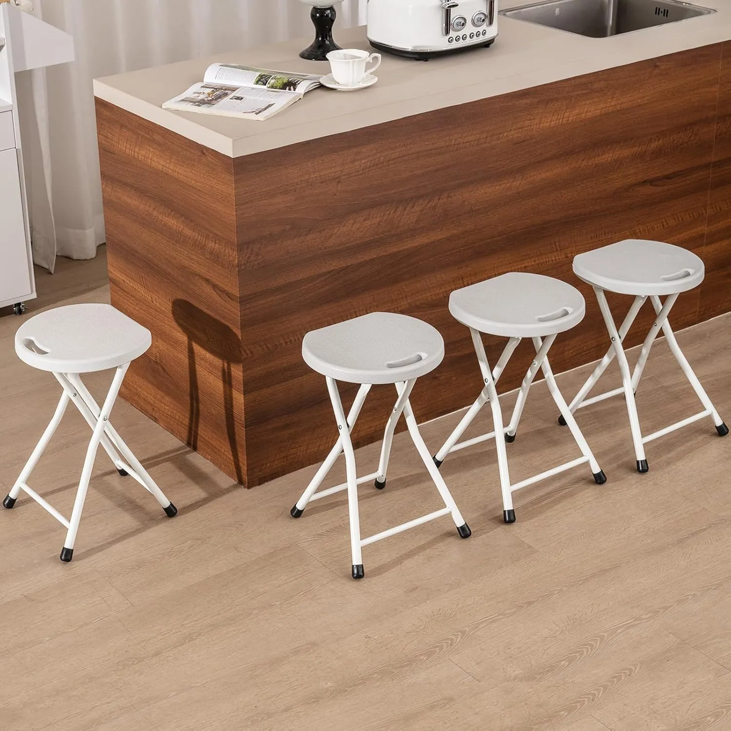 GYMAX Folding Stool, 18in Portable Collapsible Bar Stool with Handle & Steel Frame, 440lbs Sturdy Foldable Lightweight Metal Chair for Outdoor/Indoor Kitchen Home Bar, Assembly Free