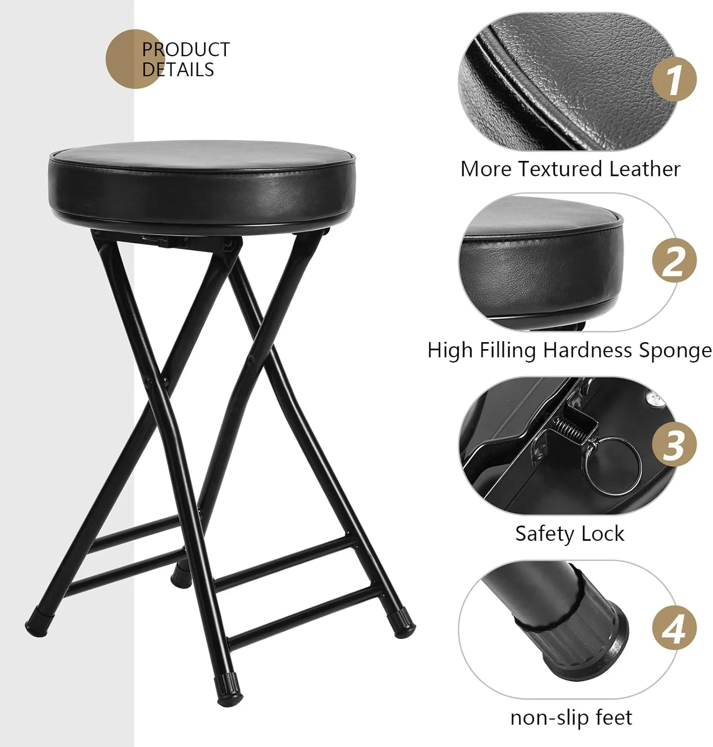 H HOMEWINS Cushioned Padded Folding Stool,23.6-Inch Counter Height Bar Stool,Portable Folding Stool with Handle for Fishing Hiking Gardening Travel BBQ