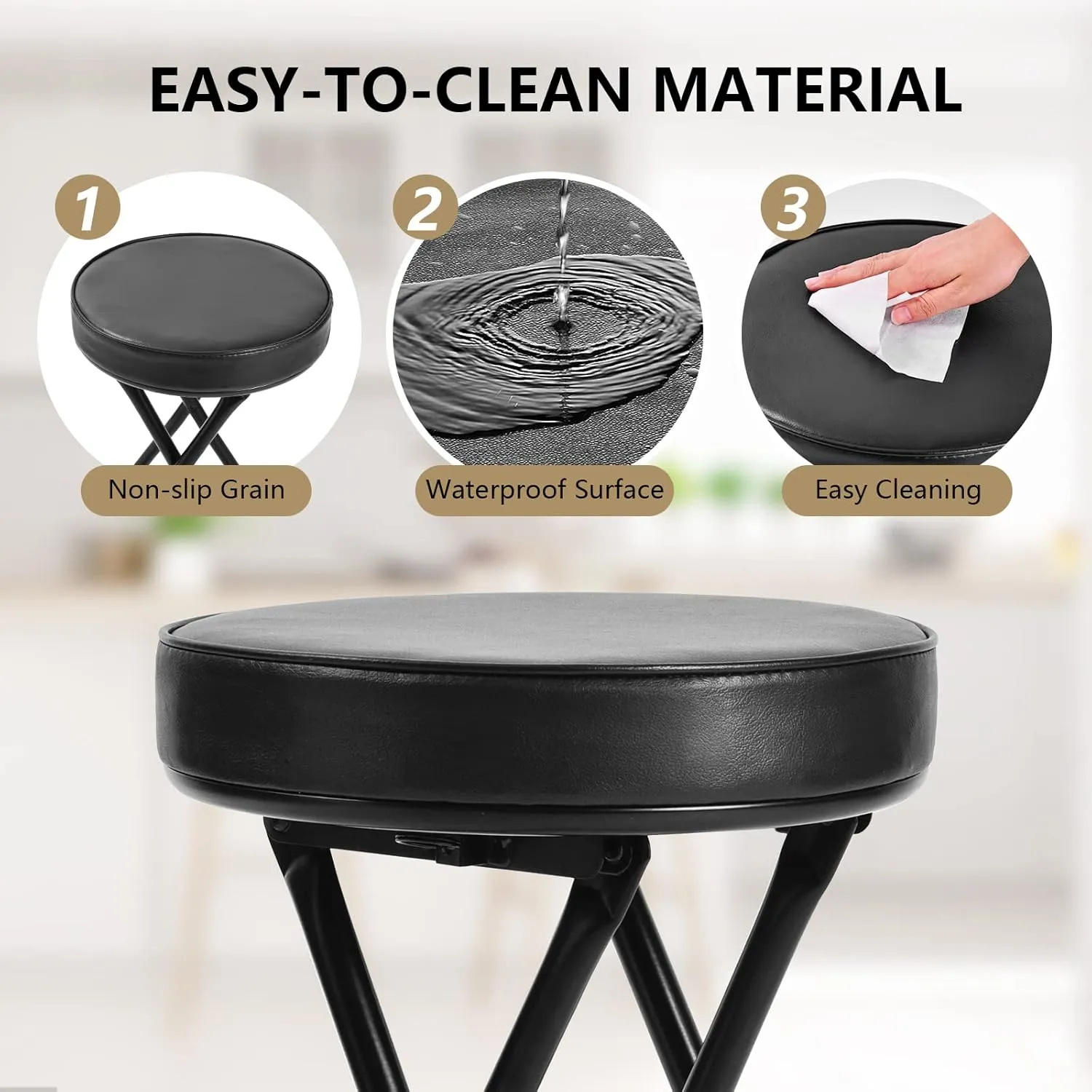 H HOMEWINS Cushioned Padded Folding Stool,23.6-Inch Counter Height Bar Stool,Portable Folding Stool with Handle for Fishing Hiking Gardening Travel BBQ