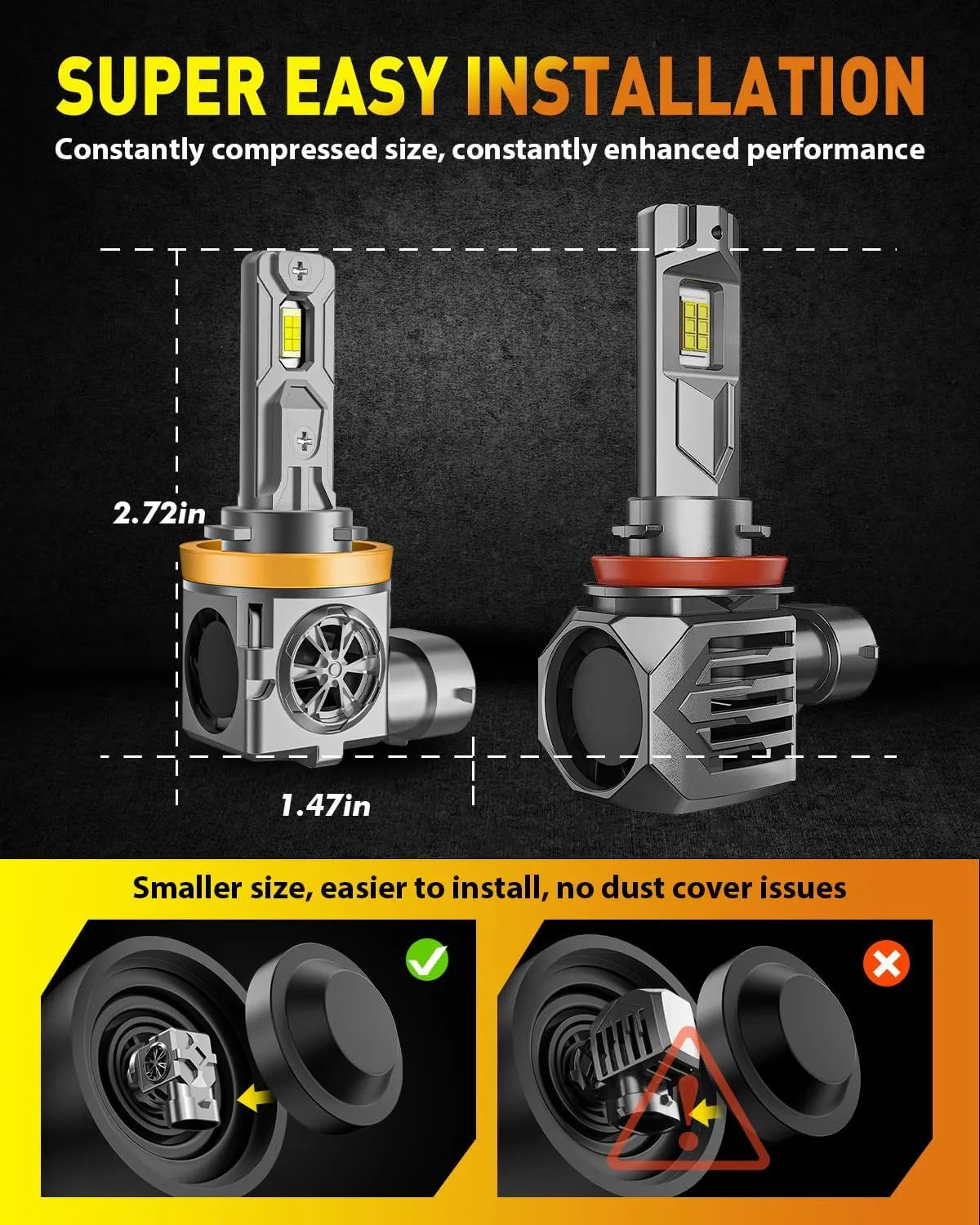 H11 9005 LED Bulbs Combo, 800% Super Brighter 1:1 Halogen Mini Size, 6500K H9 H8 HB3 Driving Light Bulbs with Fan, Plug and Play, Off-Road Use or Fog Light, Pack of 4