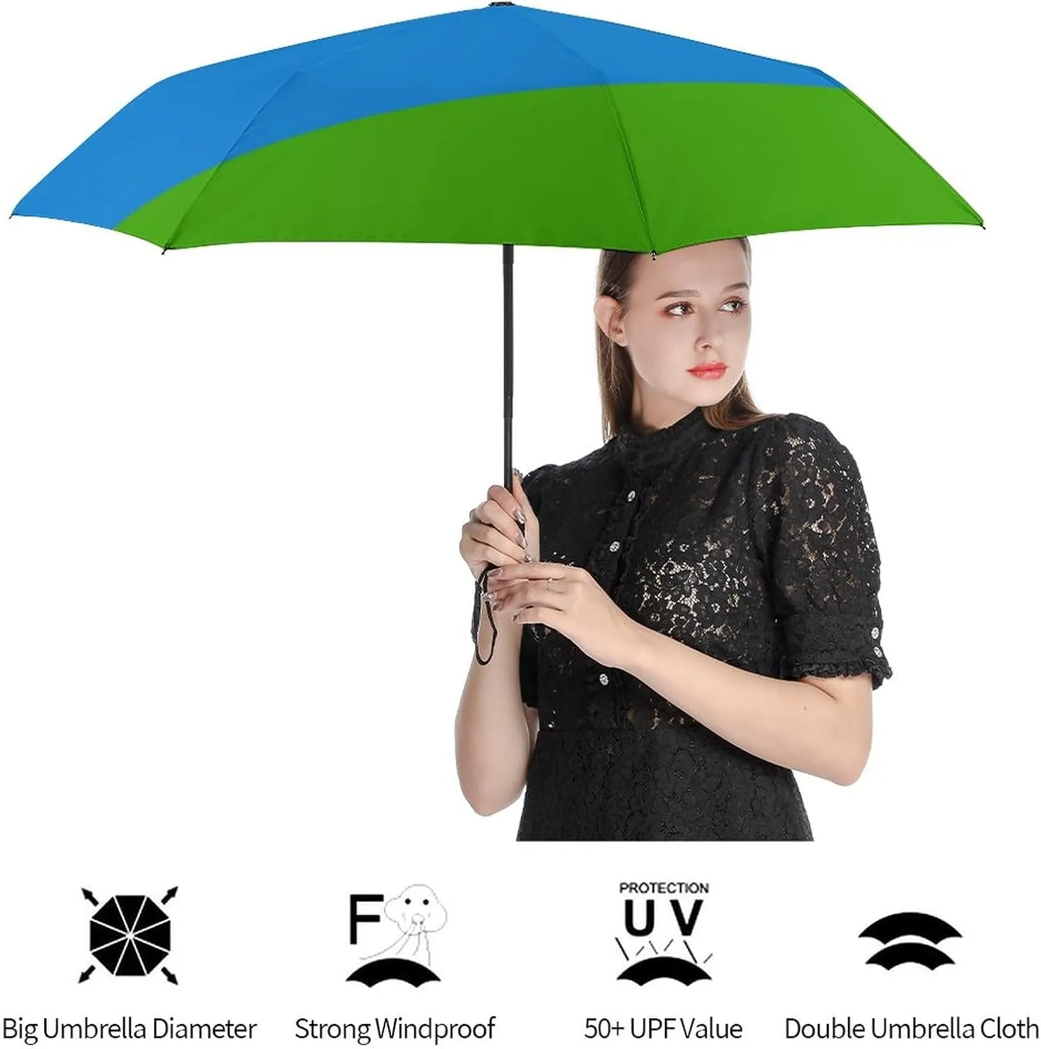 Haiti Flag Portable Automatic Switch Folding Umbrella Manual Sunshade Anti-UV Travel Umbrella Rainproof And Windproof Suitable for Men And Women
