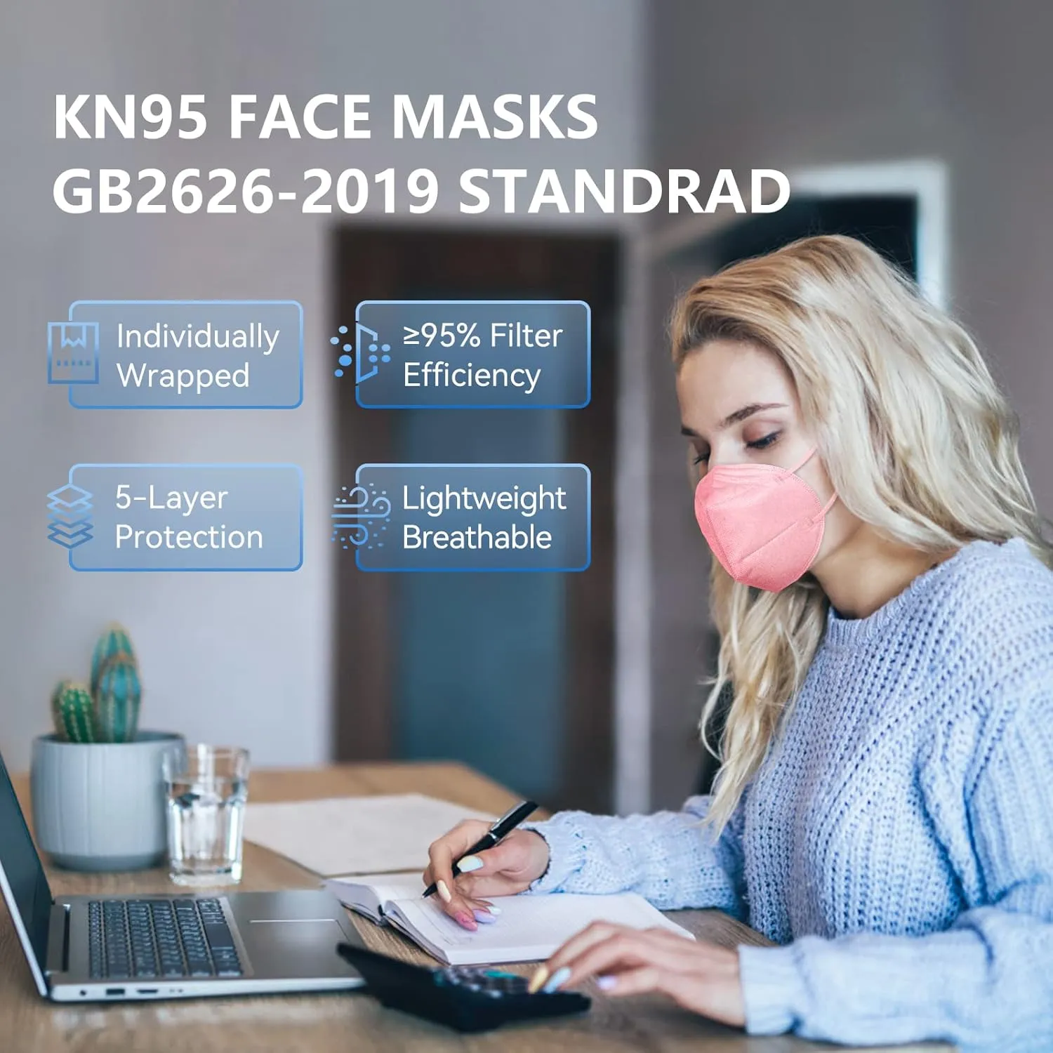 HALIDODO 60 Packs KN95 Face Mask, 5-Ply Comfortable Filter Safety Mask, Protective Face Cover Mask (White)