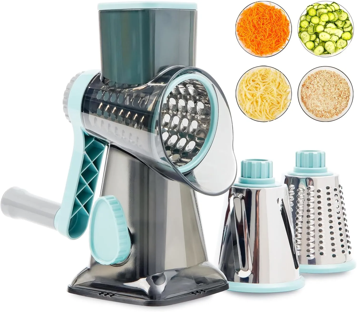 Hand Crank Cheese Grater, Kitchen Mandoline Vegetable Slicer with 3 Interchangeable Blades, Easy to Clean Cheese Grater for Parmesan, Nuts, Vegetables, Chocolate