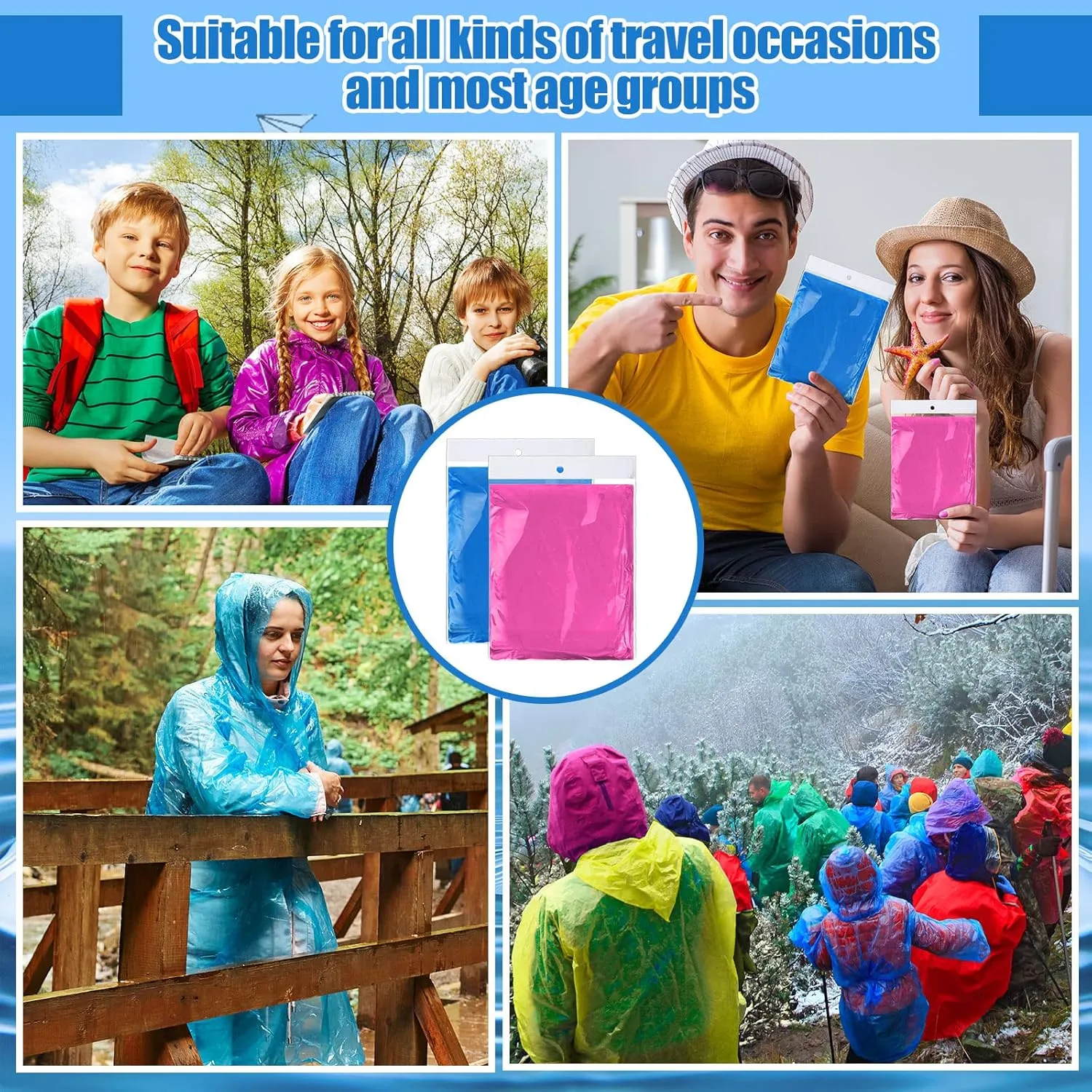 Handepo 100 Pack of Adult Rain Ponchos with Hood Disposable Plastic Rain Ponchos Bulk Emergency Raincoat for Men Women Adult