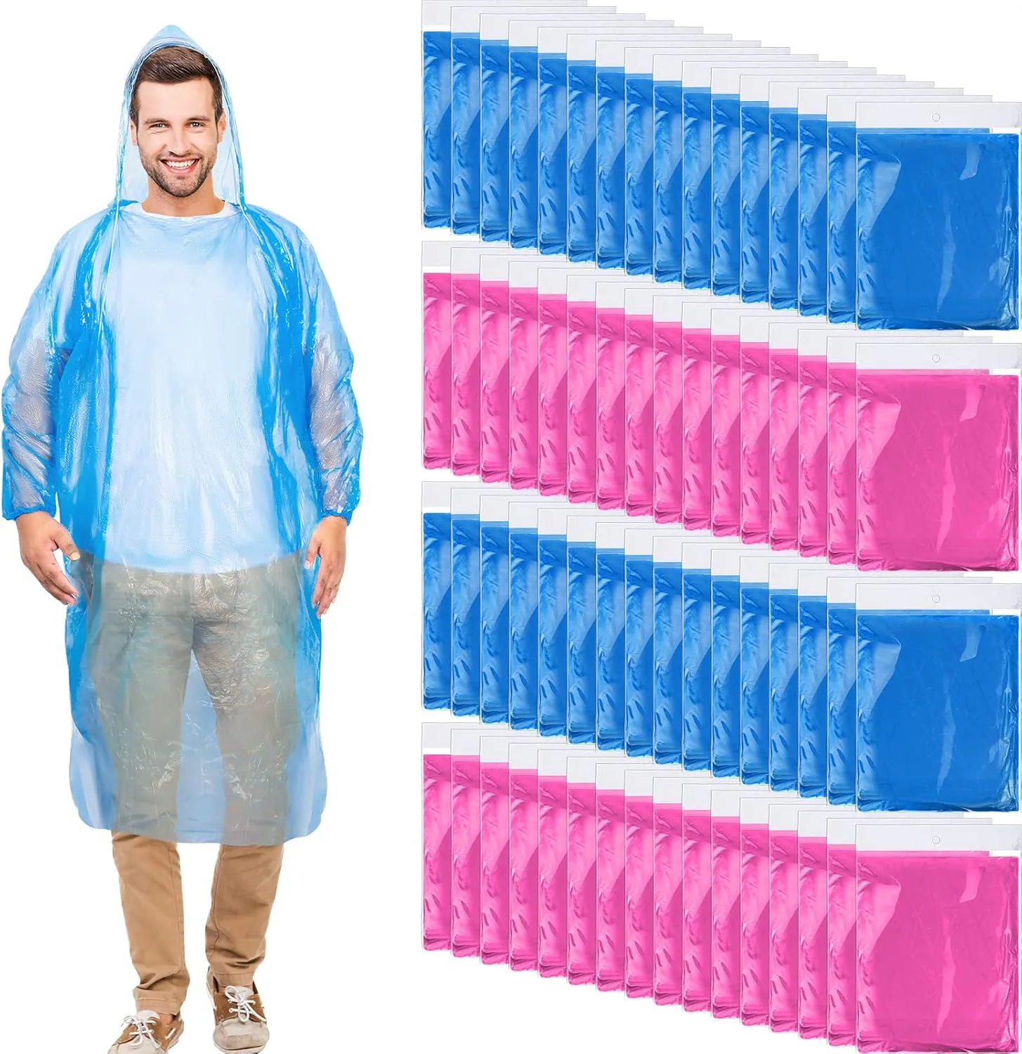 Handepo 100 Pack of Adult Rain Ponchos with Hood Disposable Plastic Rain Ponchos Bulk Emergency Raincoat for Men Women Adult