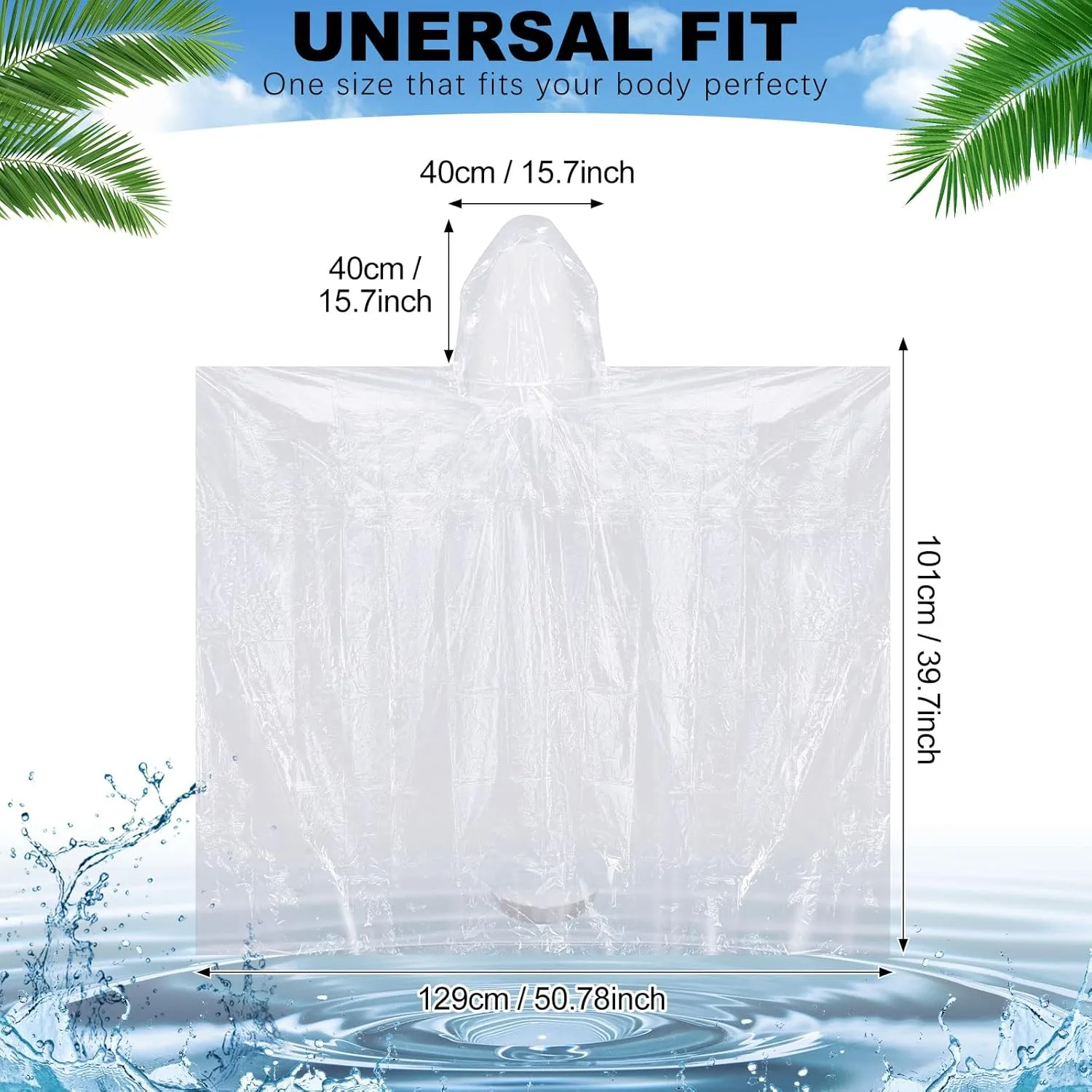 Handepo 100 Pack of Adult Rain Ponchos with Hood Disposable Plastic Rain Ponchos Bulk Emergency Raincoat for Men Women Adult