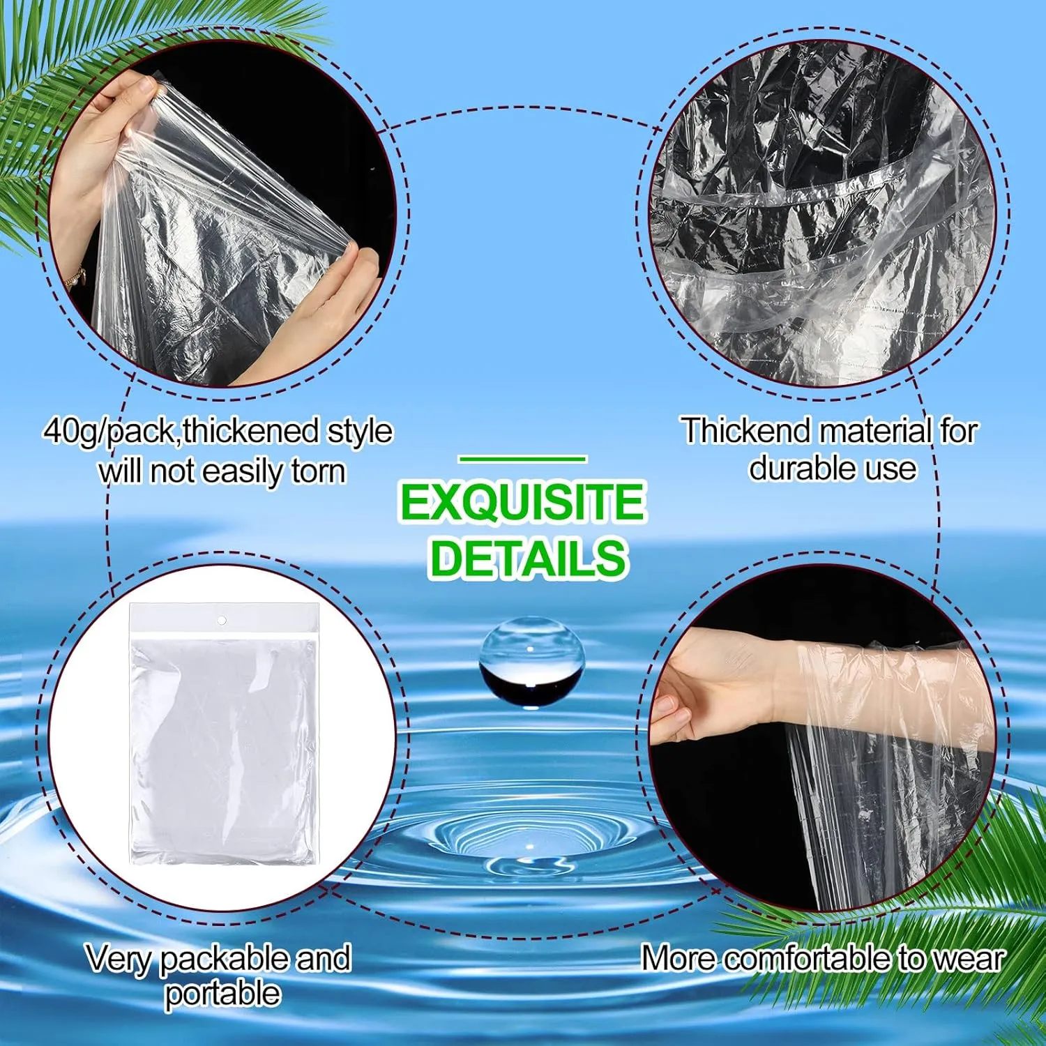 Handepo 100 Pack of Adult Rain Ponchos with Hood Disposable Plastic Rain Ponchos Bulk Emergency Raincoat for Men Women Adult