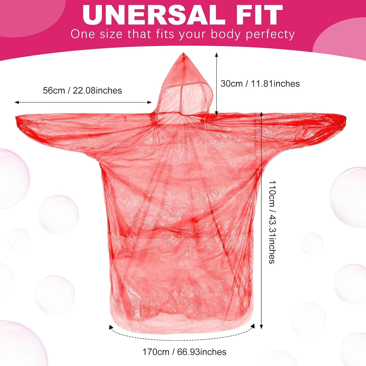Handepo 100 Pack of Adult Rain Ponchos with Hood Disposable Plastic Rain Ponchos Bulk Emergency Raincoat for Men Women Adult