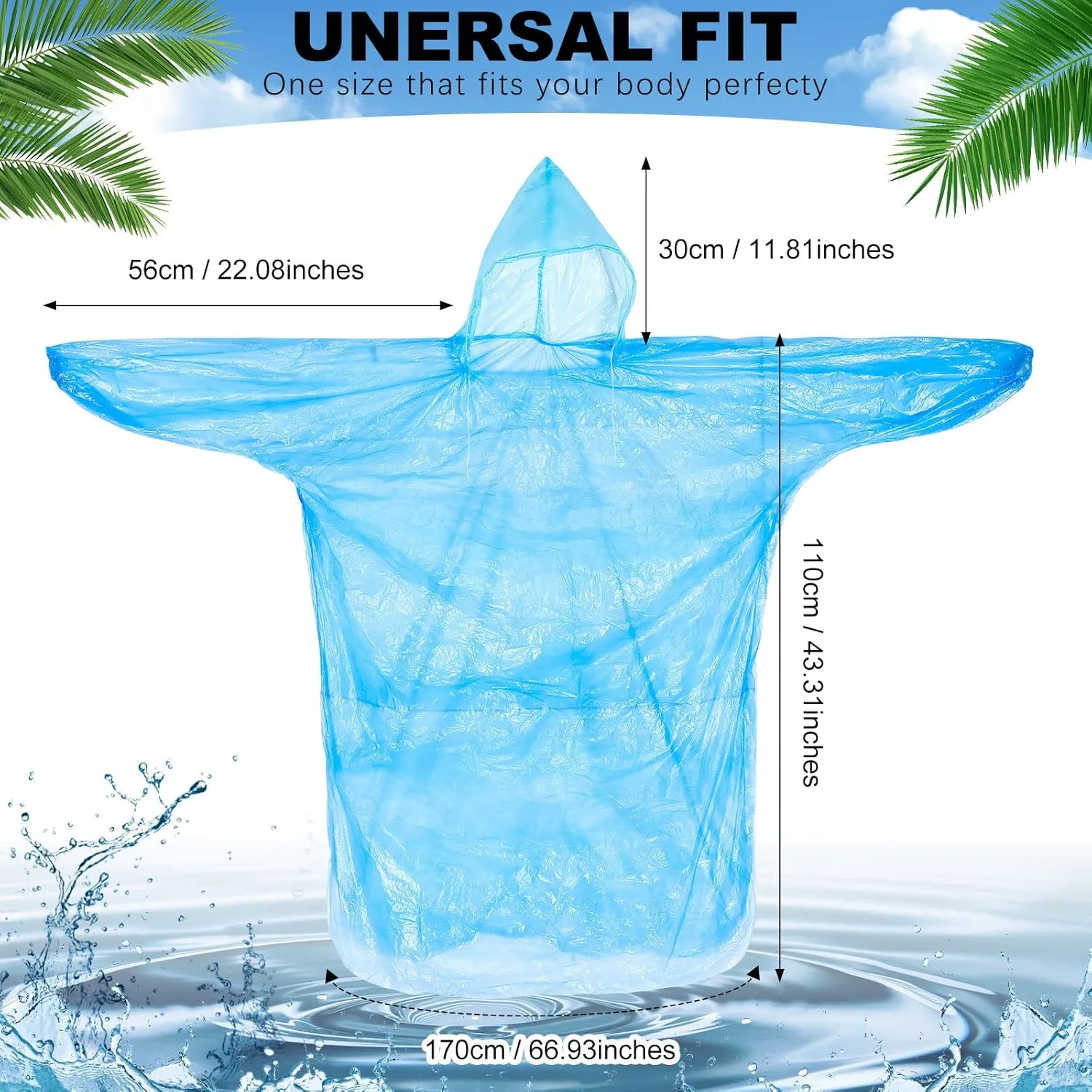 Handepo 100 Pack of Adult Rain Ponchos with Hood Disposable Plastic Rain Ponchos Bulk Emergency Raincoat for Men Women Adult