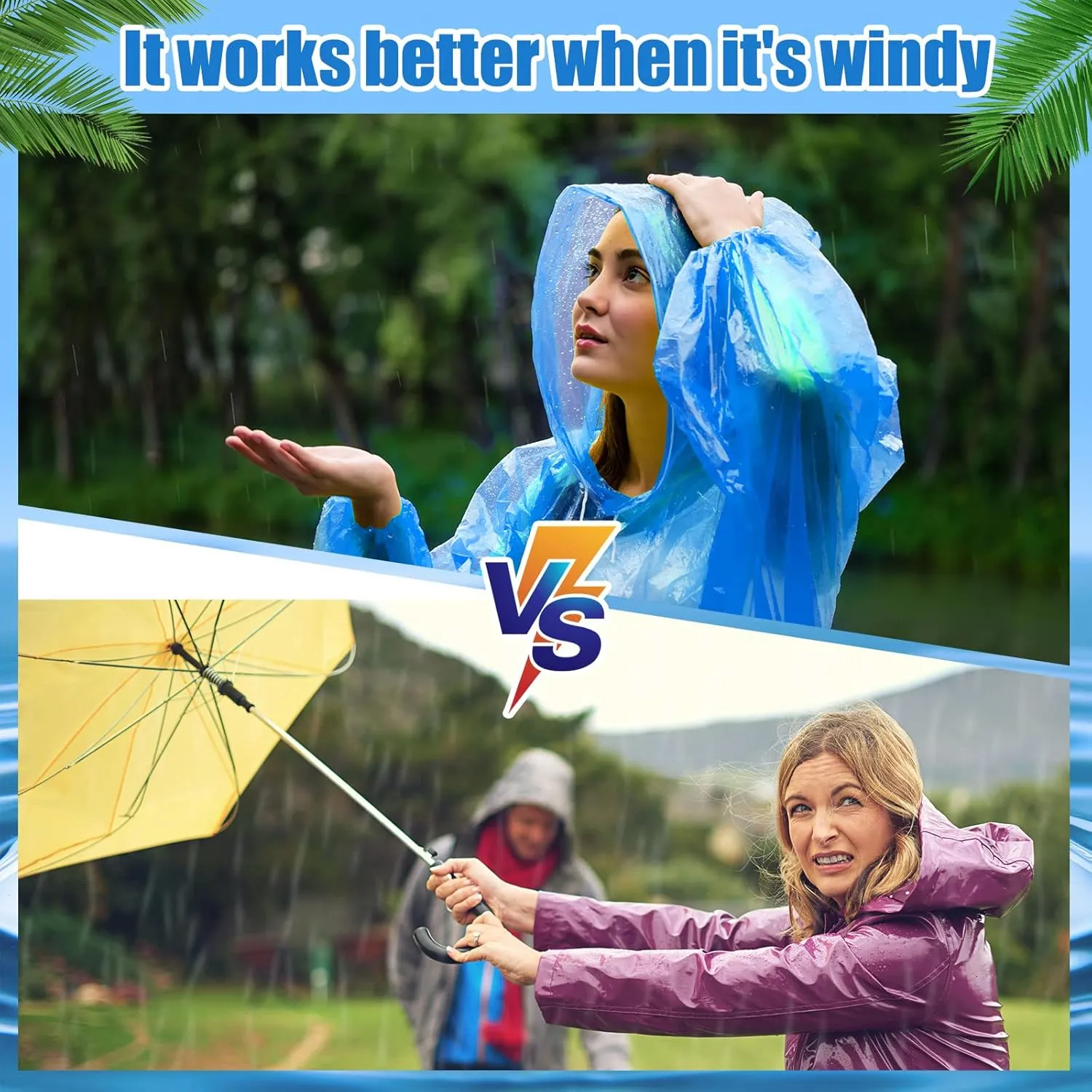 Handepo 100 Pack of Adult Rain Ponchos with Hood Disposable Plastic Rain Ponchos Bulk Emergency Raincoat for Men Women Adult