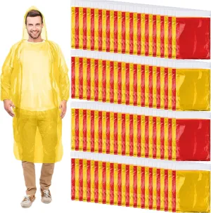 Handepo 100 Pack of Adult Rain Ponchos with Hood Disposable Plastic Rain Ponchos Bulk Emergency Raincoat for Men Women Adult